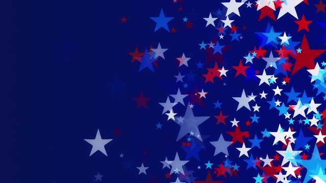 Confetti stars in America's Independence Day colors red white and blue. USA backgrounds with star shapes for American celebrations 4th of July, Memorial Day Veteran's Day or patriotic US holidays.