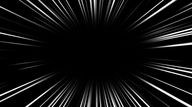 White anime manga speed lines against black background. Anime zoom speed lines animation in alpha channel transparent background.
Abstract dynamic anime speedlines animation. comic book animation.