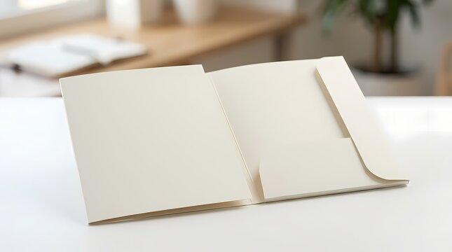 Blank Open Card Mockup on White Desk with Soft Natural Light