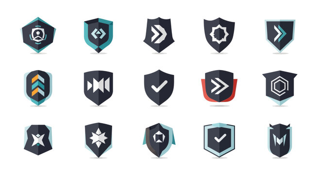 Collection of Modern Shield Icons for Security and Protection