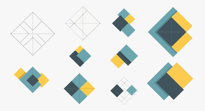 Abstract Geometric Logo Design Concepts, Square Shapes and Progress