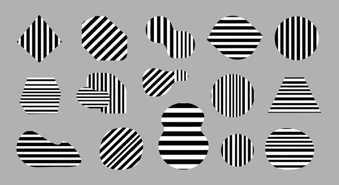 Abstract Geometric Shapes with Black and White Stripes on Gray Background