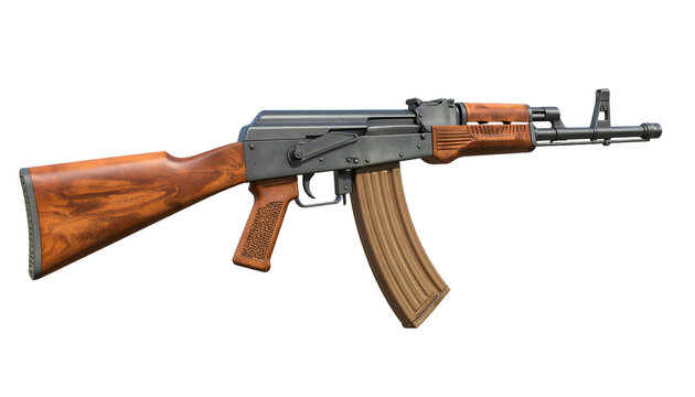 Realistic AKM Assault Rifle Wooden Furniture Transparent Background