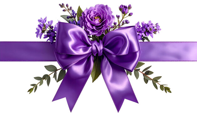 Purple Satin Bow Floral Arrangement Isolated Transparent Background
