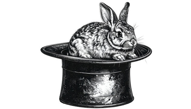 Rabbit in Top Hat Isolated Transparent Background Vintage Engraving Style
