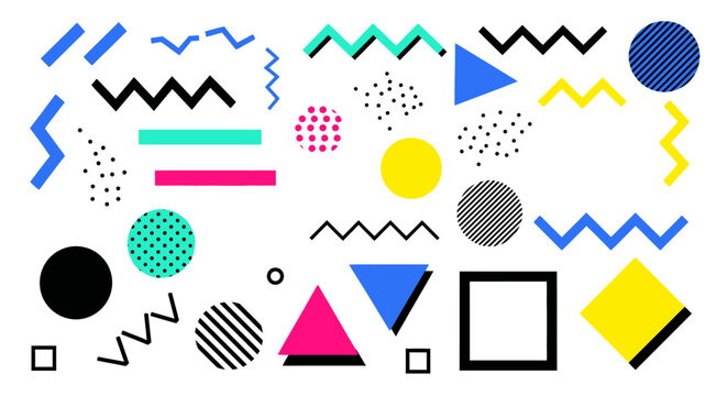 Retro Memphis Style Shapes & Patterns - Geometric Abstract Background