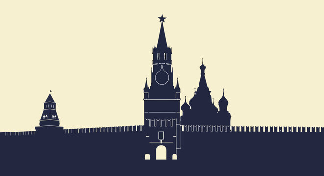 Moscow Kremlin Silhouette with Starry Spire on Creamy Background