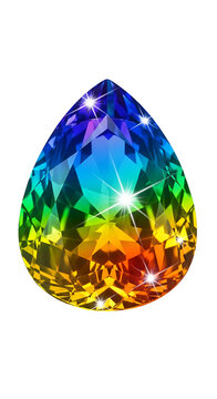 Rainbow Gemstone Isolated on White Pear Cut Faceted Crystal Sparkle