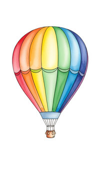 Rainbow Hot Air Balloon Illustration Vivid Colorful Vibrant Isolated
