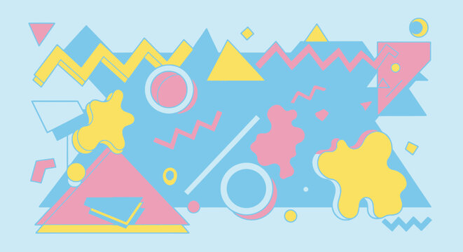 Retro Geometric Background with Pink, Blue, and Yellow Shapes