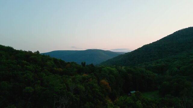 Aerial Drone View of Catskills Mountains at Sunset &ndash; 4K Scenic Nature Landscape