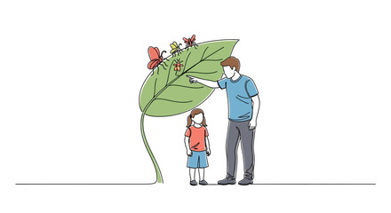 Fototapeta premium Man and little girl with leaf.