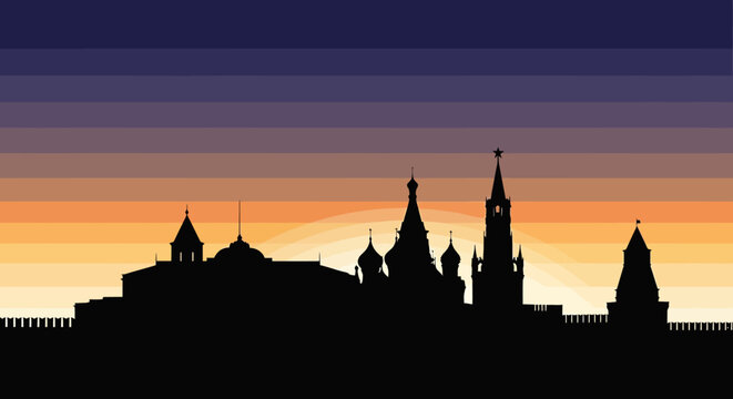 Moscow Kremlin Silhouette Skyline Sunset Iconic Architecture Landmark