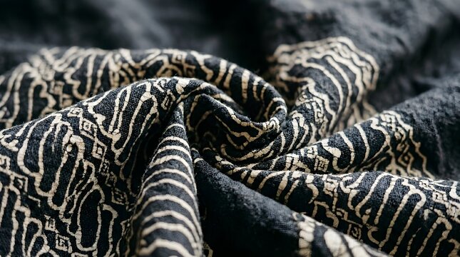 Traditional Indonesian Batik Parang Pattern Fabric Drape With Musical Instrument Inspired Artistic Flowing Texture