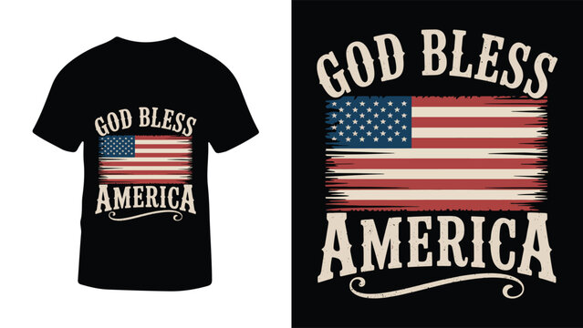 God bless america vintage patriotic t shirt design with distressed flag graphic