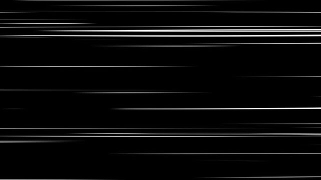 White anime speed lines comic motion on black. White horizontal anime manga speed lines over black background.
Right to Left speed lines moving with alpha channel. black anime background.