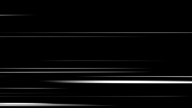 White anime speed lines comic motion on black. White horizontal anime manga speed lines over black background.
Right to Left speed lines moving with alpha channel. black anime background.
