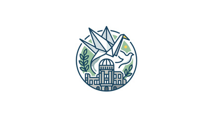 Obraz premium Hiroshima Peace Memorial Logo with Origami Crane and Atomic Dome Icon