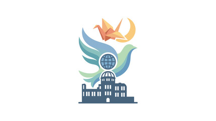 Hiroshima Peace Memorial Logo with Origami Crane and Dove © Miranda Intan