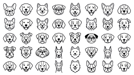 Fototapeta premium Dog Breeds Collection Icon Set: Cute Puppy Faces Vector Art