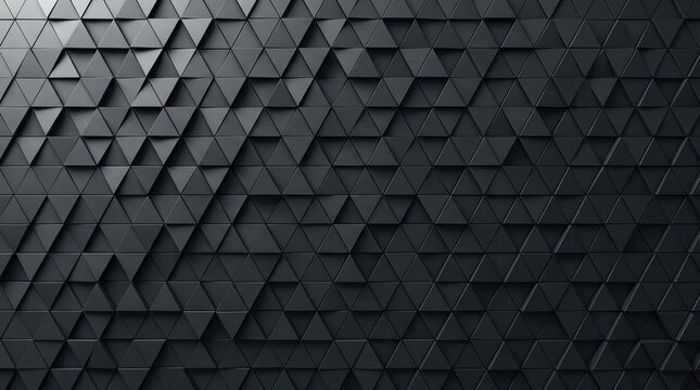 Dark gray 3d geometric background with a tessellated pattern of extruded triangles creating a dynamic abstract and modern texture with dramatic lighting and sharp shadows for digital design