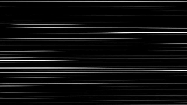 White anime speed lines comic motion on black. White horizontal anime manga speed lines over black background.
Right to Left speed lines moving with alpha channel. black anime background.