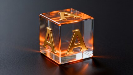 Crystal cube with golden letter A