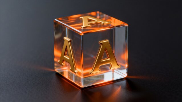 Crystal cube with golden letter A