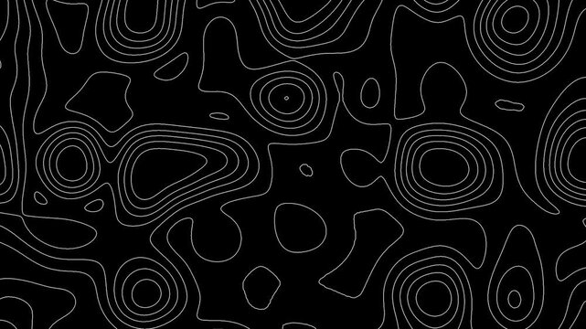Topographic Map Background, Moving waves on black background. 4K looped animation.
Seamless loop terrain map elevation pattern. Abstract Fractal lines background animation. 
