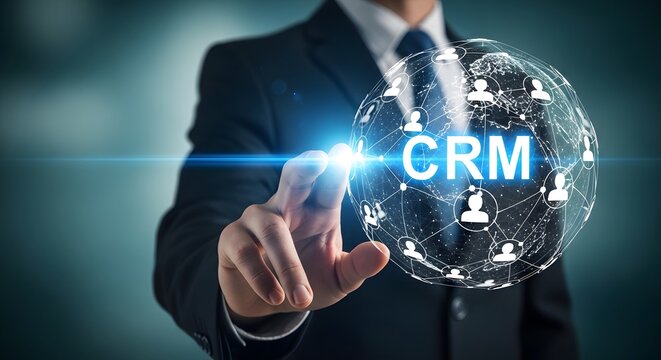 Customer relationship management crm concept with business professional and global network