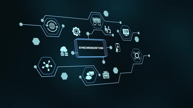 A network of glowing nodes and icons representing cloud computing system maintenance and ongoing data security management operations