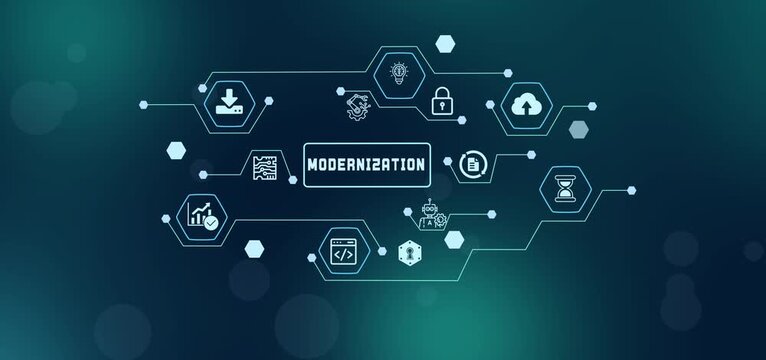 Tech transformation abstract background symbolizing legacy system modernization, digital upgrade, and innovation.