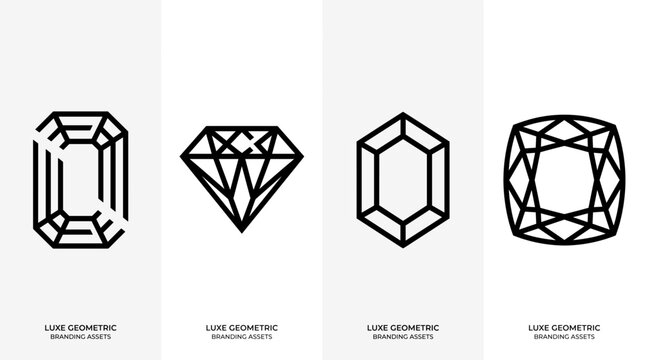 Four Geometric Gemstone Cut Icons Vector Illustration.