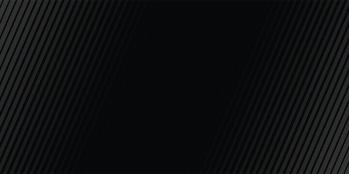 Abstract dark geometric background with dynamic diagonal stripes and fine lines. Modern elegant black backdrop featuring a soft central shadow gradient and sophisticated high-tech minimalist design