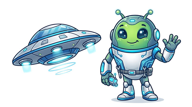 Premium mascot-style UFO alien vector