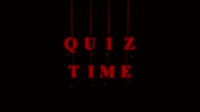 Neon Red Glowing Quiz Time Text Hanging on Strings Motion Graphics Video Animation for Game and Trivia Shows