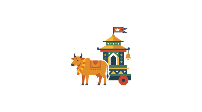 Illustration of a Sacred Cow and Traditional Nepalese Chariot