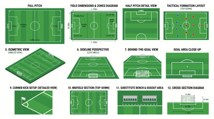 Soccer field diagrams and illustrations. © Alizay sports