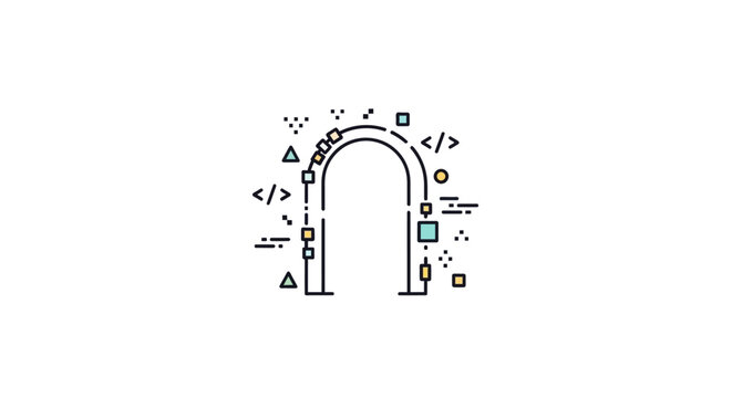 Programming code symbols and brackets.