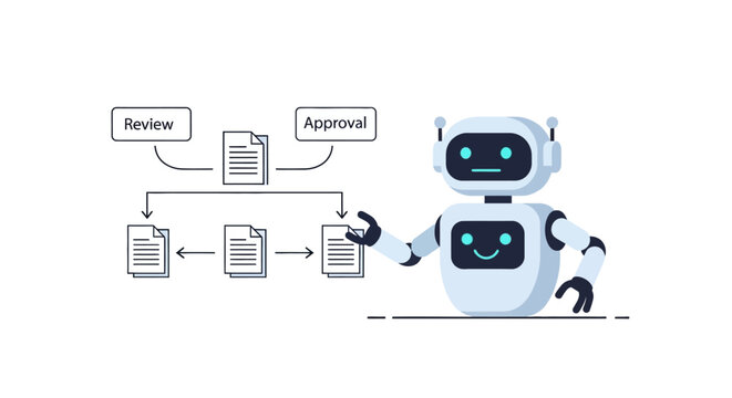 Robot Approving Documents With Hand.