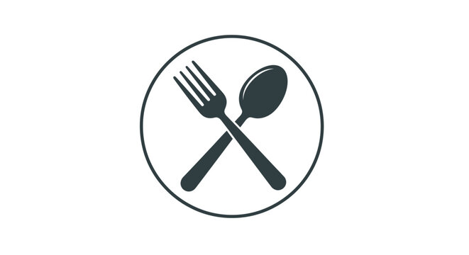Crossed silverware in a circle.