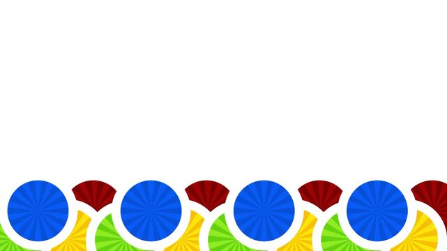 A white background with a bottom row of colorful semicircle fan shapes in red orange green and blue creating a decorative border