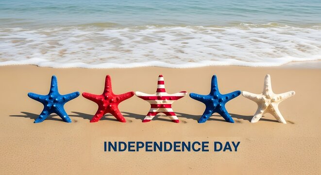 Starfish on the beach with independence day theme