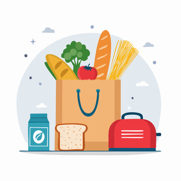 Grocery Bag with Food Items and Toaster