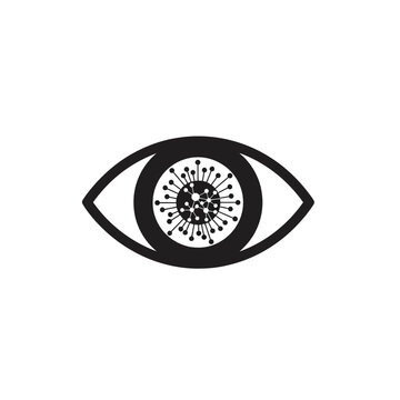 Human eye icon containing a virus symbol representing medical monitoring and pandemic awareness concepts