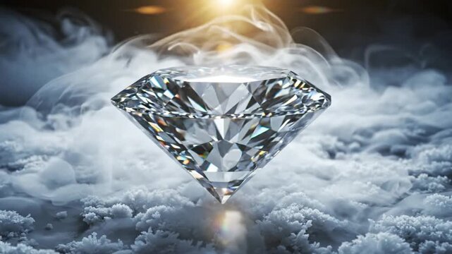 Diamond shining brightly on clouds.