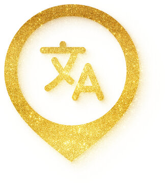 Gold glitter language location pin icon transparent sparkle