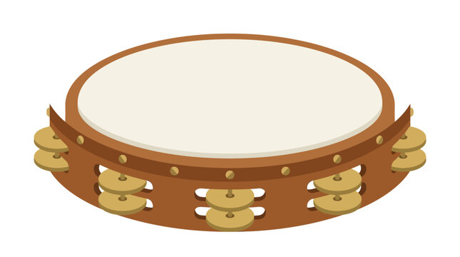 Brown Tambourine Musical Instrument Closeup.