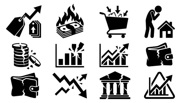 Economic Crisis and Financial Inflation Icon Set