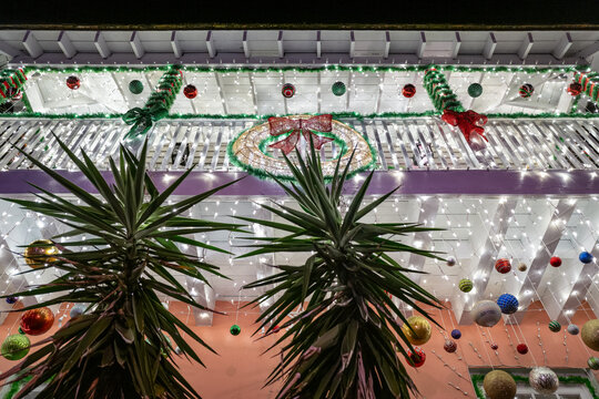 Display of white Holiday and Christmas lights during the frestival of lights in St. Augustine Florida